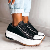 Elina - Zapatos Cómodos Con Tacón Grueso Lona Estilo Urbano