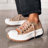 Elina - Zapatos Cómodos Con Tacón Grueso Lona Estilo Urbano