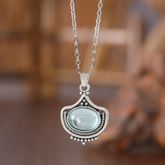 Conjunto de Collar y Pendientes con Piedras Preciosas Ovaladas Azules