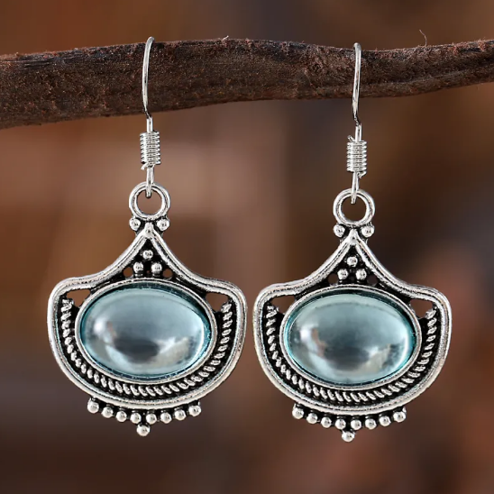 Conjunto de Collar y Pendientes con Piedras Preciosas Ovaladas Azules