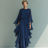 Camila | Conjunto de Chiffon Azul Marino con Volantes