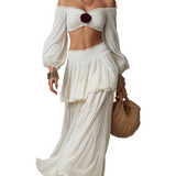CONJUNTO BOHO CON TOP CROP Y FALDA LARGA