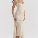 VESTIDO LARGO CON CORSET Y MODELADO ELEGANTE