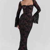 VESTIDO LARGO DE ENCAJE CON ELEGANCIA ROMÁNTICA