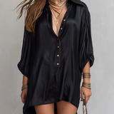 VESTIDO MINI CAMISA SATINADO COLOR NEGRO