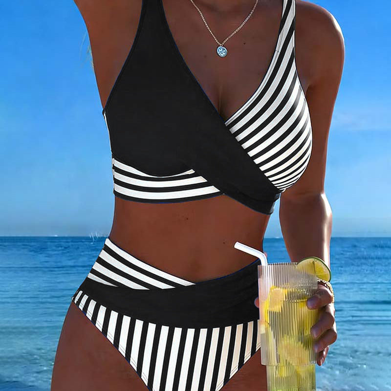 Bikini Cruzado Rayado Impreso