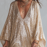VESTIDO MINI BOHEMIO DE LENTEJUELAS COLOR CHAMPÁN