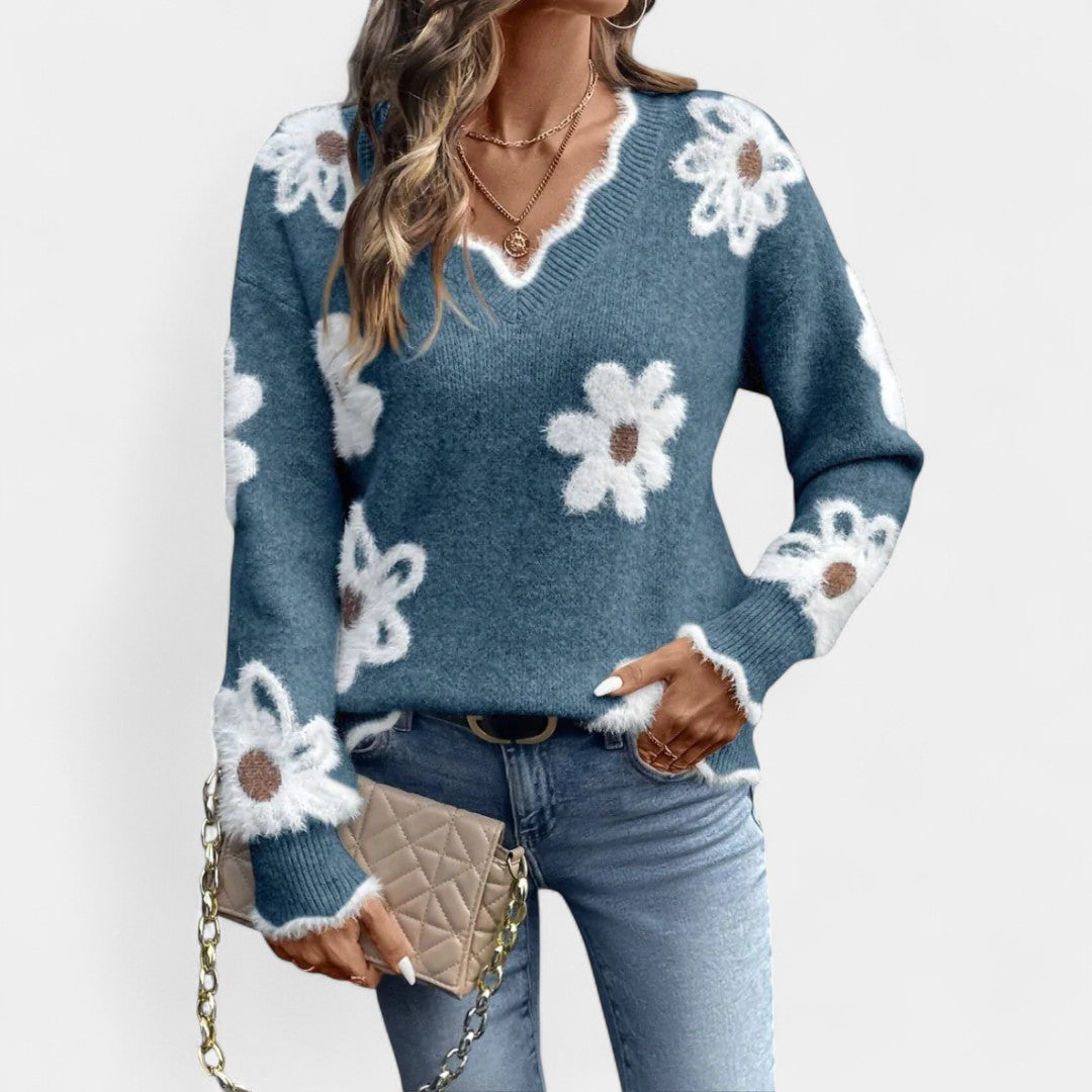 Thea Suéter Floral Elegante Con Cuello En V