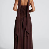 VESTIDO MAXI SIN TIRANTES CON ABERTURA Y CINTA