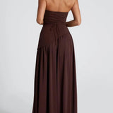 VESTIDO MAXI SIN TIRANTES CON ABERTURA Y CINTA