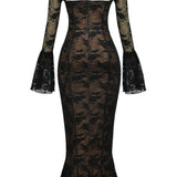 VESTIDO LARGO DE ENCAJE CON ELEGANCIA ROMÁNTICA